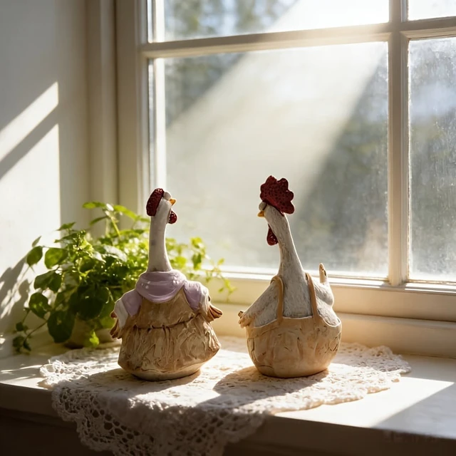 Alt view image 3 of 7 - Rural style cute rooster and hen statues cartoon animal shapes fun garden decorations resin rural courtyard decorations study