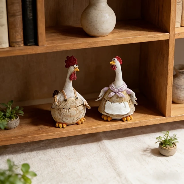 Alt view image 6 of 7 - Rural style cute rooster and hen statues cartoon animal shapes fun garden decorations resin rural courtyard decorations study