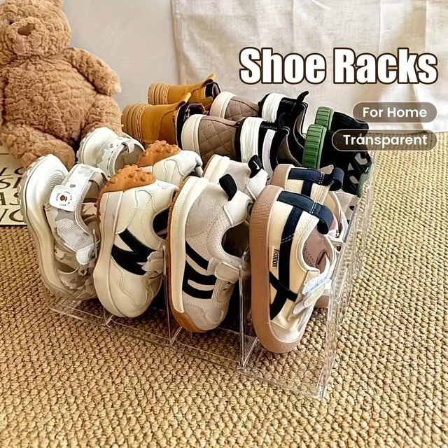 Alt view image 5 of 7 - Transparent Plastic Shoe Rack | No Assembly Space-Saving Multi-Tier Floor Standing Shoe Cabinet, Durable Clear Storage Shelf