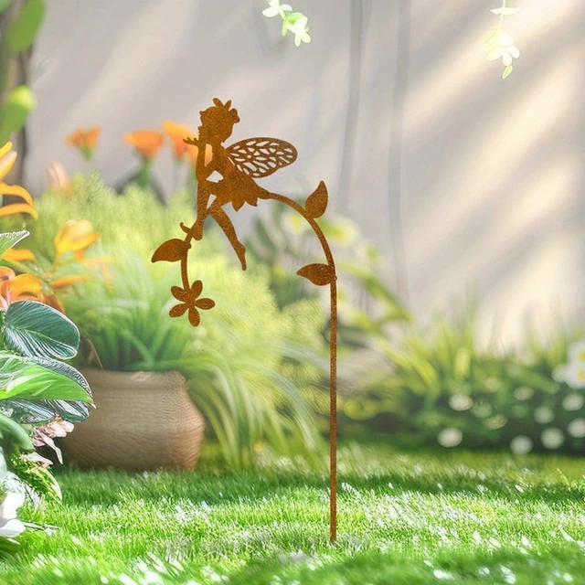 Alt view image 3 of 7 - 2Pc Iron Fairy Garden Stakes with Vibrant Floral Designs, Perfect for Patios, Yards, Lawns, and Holiday Celebrations, Garden Decoration, Outdoor Path Decoration