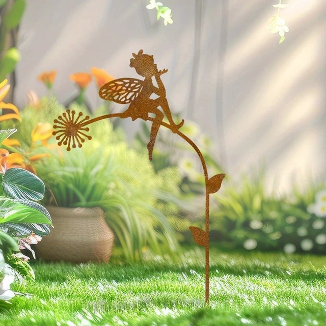 Alt view image 4 of 7 - 2Pc Iron Fairy Garden Stakes with Vibrant Floral Designs, Perfect for Patios, Yards, Lawns, and Holiday Celebrations, Garden Decoration, Outdoor Path Decoration