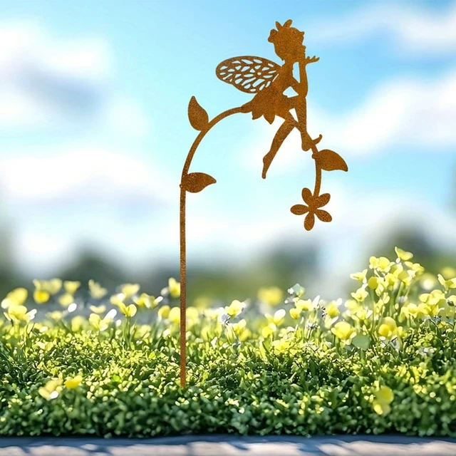 Alt view image 5 of 7 - 2Pc Iron Fairy Garden Stakes with Vibrant Floral Designs, Perfect for Patios, Yards, Lawns, and Holiday Celebrations, Garden Decoration, Outdoor Path Decoration