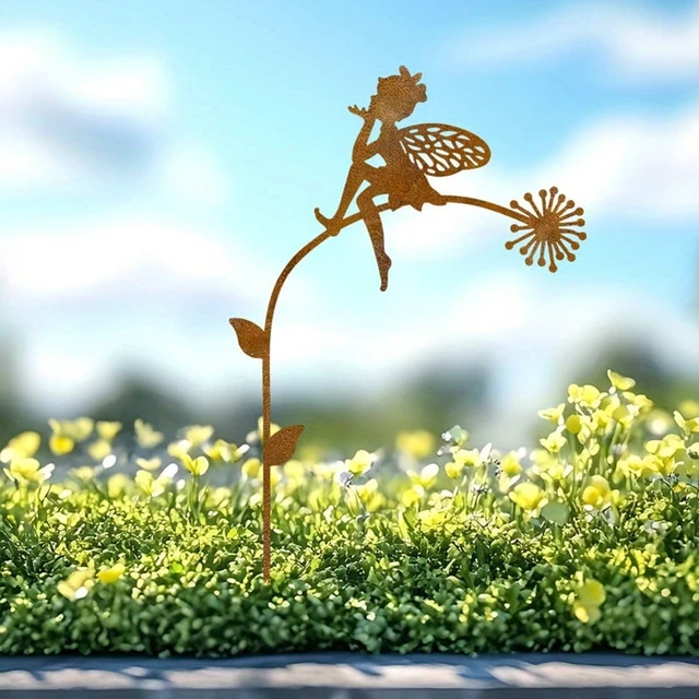 Alt view image 6 of 7 - 2Pc Iron Fairy Garden Stakes with Vibrant Floral Designs, Perfect for Patios, Yards, Lawns, and Holiday Celebrations, Garden Decoration, Outdoor Path Decoration