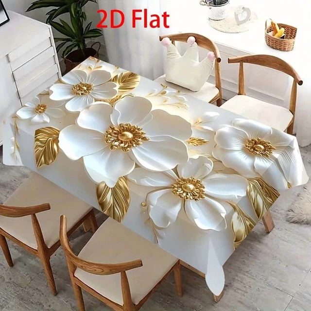 Alt view image 3 of 6 - 1pc White Gold Flower Pattern Tablecloth Luxury Modern Kitchen Decor,Aesthetically pleasing and durable
