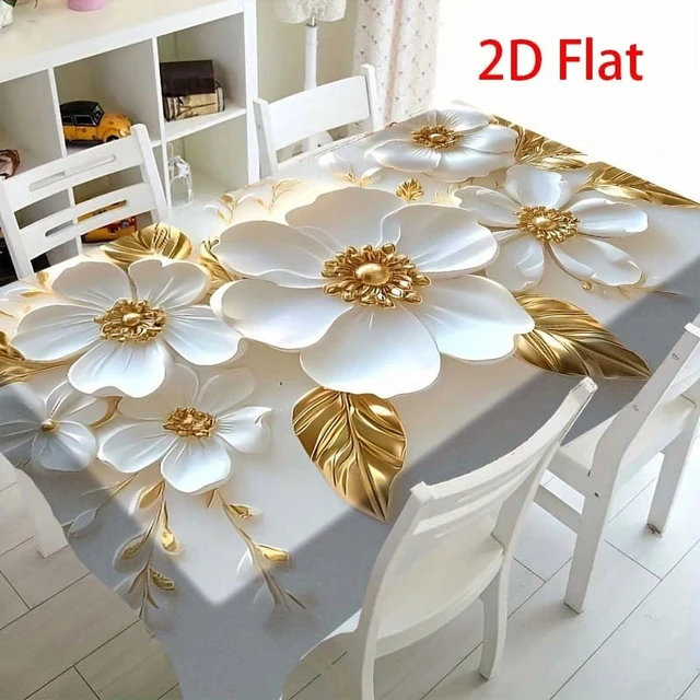Alt view image 6 of 6 - 1pc White Gold Flower Pattern Tablecloth Luxury Modern Kitchen Decor,Aesthetically pleasing and durable