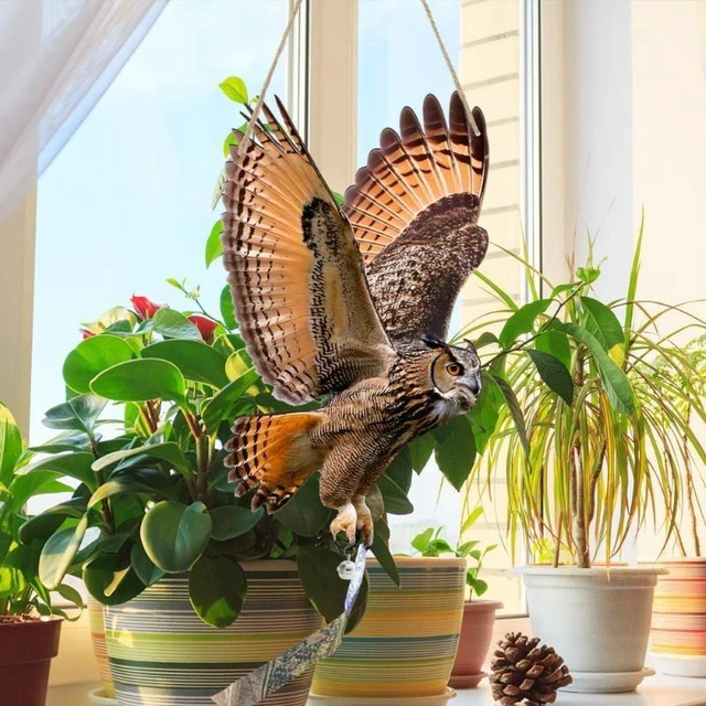 Alt view image 5 of 7 - Waterproof Bird Scarer Simulation Owl Bird Repellent Pest Control Artificial Scarecrow With Reflective