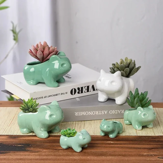 Alt view image 2 of 7 - Creative Mini Ceramic Flower Pot Succulent Planter Cute Green Plants Flower Pot with Hole Outdoor Home Garden Decoration