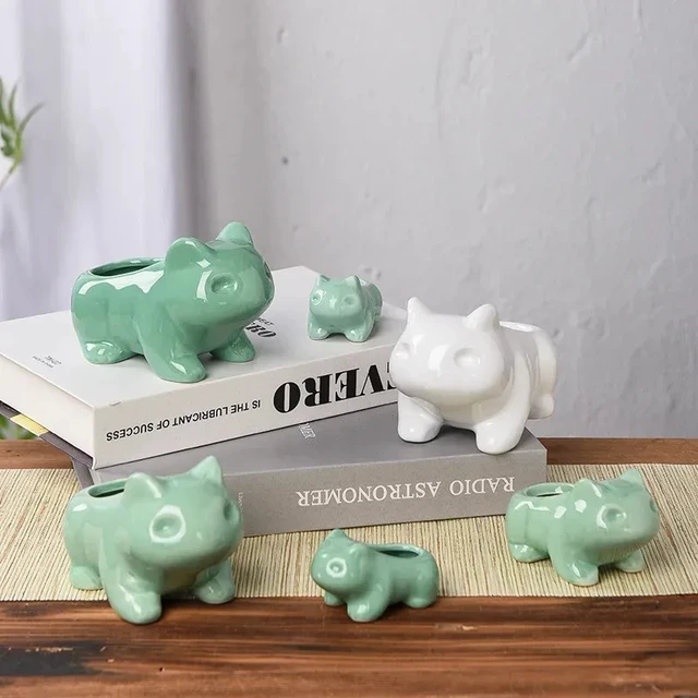 Alt view image 3 of 7 - Creative Mini Ceramic Flower Pot Succulent Planter Cute Green Plants Flower Pot with Hole Outdoor Home Garden Decoration