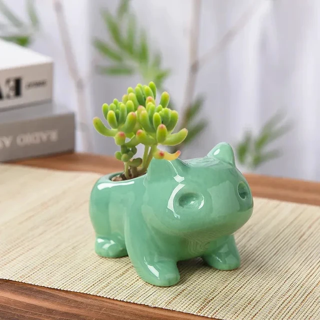 Alt view image 6 of 7 - Creative Mini Ceramic Flower Pot Succulent Planter Cute Green Plants Flower Pot with Hole Outdoor Home Garden Decoration