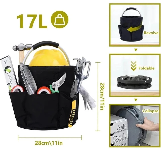Main image of 17L Large Folding Storage Basket, Picnic Tote & Outdoor Cleaning Caddy with Handle, Tool Bag Cleaning Supplies
