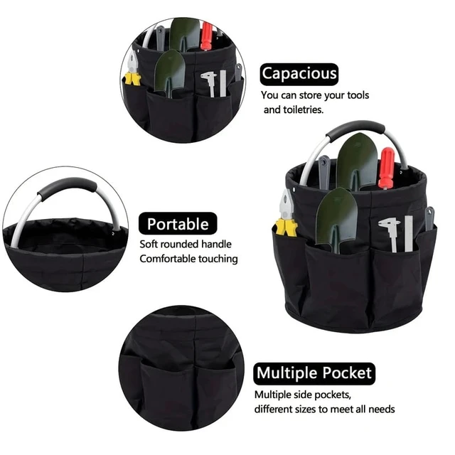Alt view image 5 of 7 - 17L Large Folding Storage Basket, Picnic Tote & Outdoor Cleaning Caddy with Handle, Tool Bag Cleaning Supplies