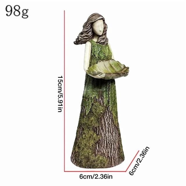 Alt view image 4 of 4 - New Arrival Gradient Green Bird Feeder Statue, Resin Girl Sculpture, Auckland Craft, Outdoor Garden Lawn Decoration