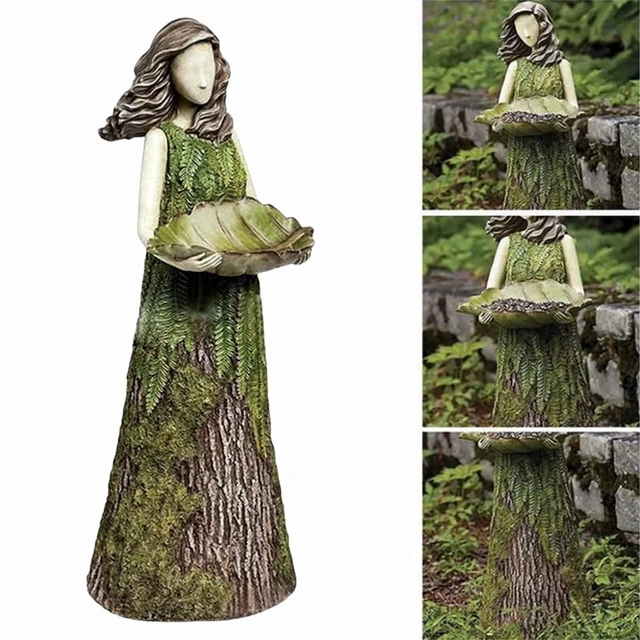 Alt view image 3 of 4 - New Arrival Gradient Green Bird Feeder Statue, Resin Girl Sculpture, Auckland Craft, Outdoor Garden Lawn Decoration