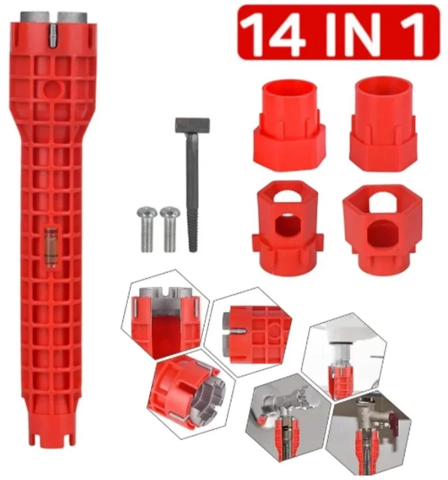 Main image of 14 In 1 Wrench for Sink Faucet Sanitary Repair Tool with Double-Head Handle, Installer Ratchet Tool Set for Bathroom Sink Faucet