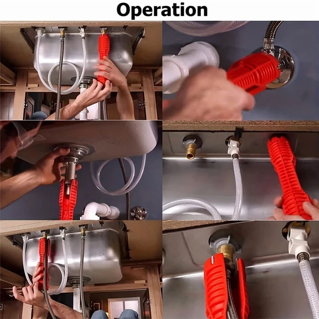 Alt view image 2 of 7 - 14 In 1 Wrench for Sink Faucet Sanitary Repair Tool with Double-Head Handle, Installer Ratchet Tool Set for Bathroom Sink Faucet
