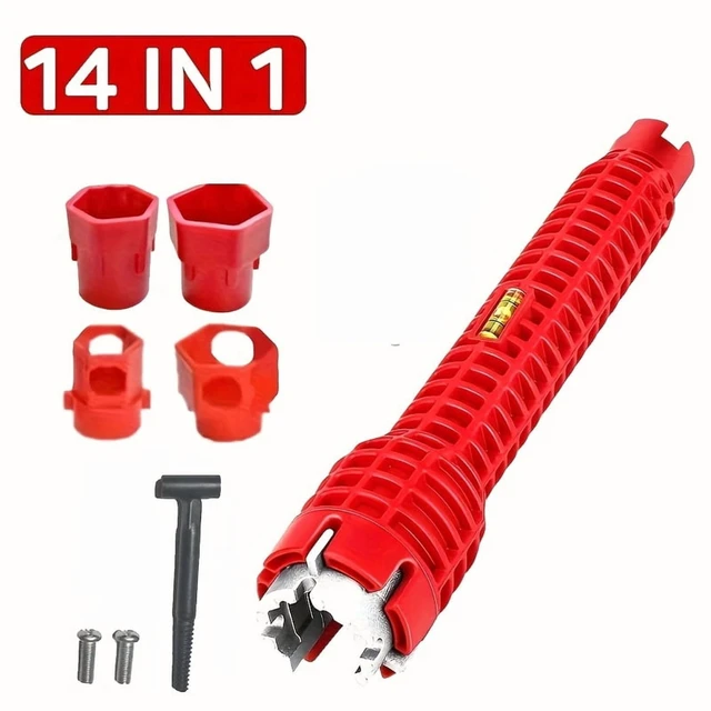 Alt view image 4 of 7 - 14 In 1 Wrench for Sink Faucet Sanitary Repair Tool with Double-Head Handle, Installer Ratchet Tool Set for Bathroom Sink Faucet