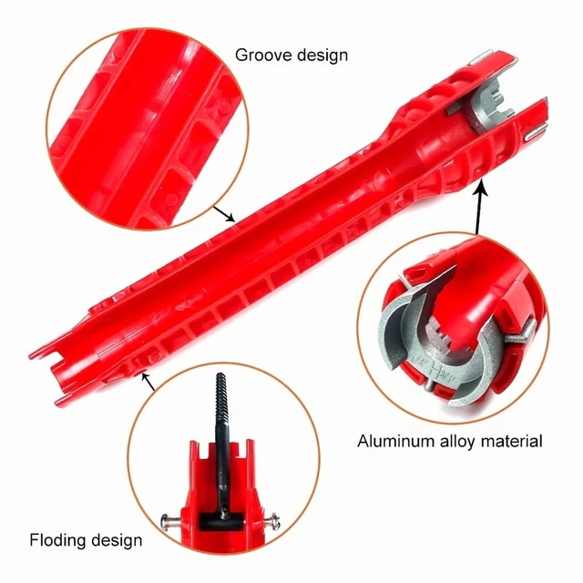 Alt view image 7 of 7 - 14 In 1 Wrench for Sink Faucet Sanitary Repair Tool with Double-Head Handle, Installer Ratchet Tool Set for Bathroom Sink Faucet