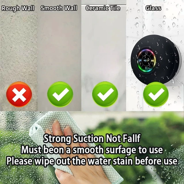 Alt view image 2 of 7 - Portable Wireless Bluetooth Speaker LED Light IPX4 Waterproof Loudspeaker Outdoor Bathroom Large Suction Cup Stereo Sound Box