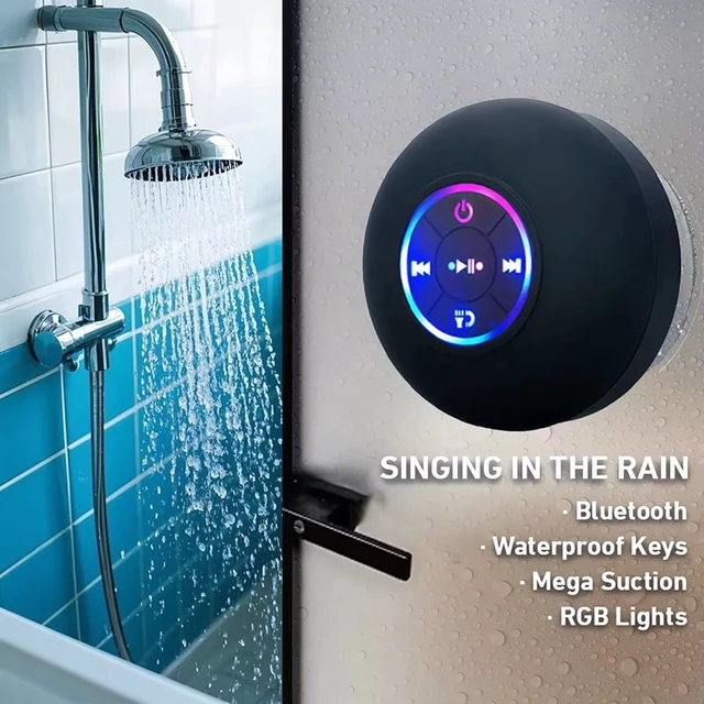 Alt view image 6 of 7 - Portable Wireless Bluetooth Speaker LED Light IPX4 Waterproof Loudspeaker Outdoor Bathroom Large Suction Cup Stereo Sound Box