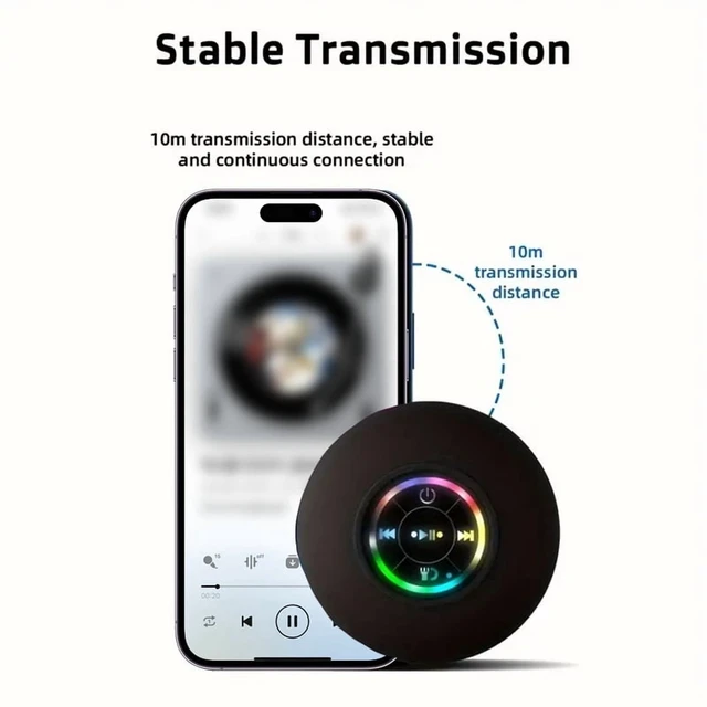 Alt view image 7 of 7 - Portable Wireless Bluetooth Speaker LED Light IPX4 Waterproof Loudspeaker Outdoor Bathroom Large Suction Cup Stereo Sound Box