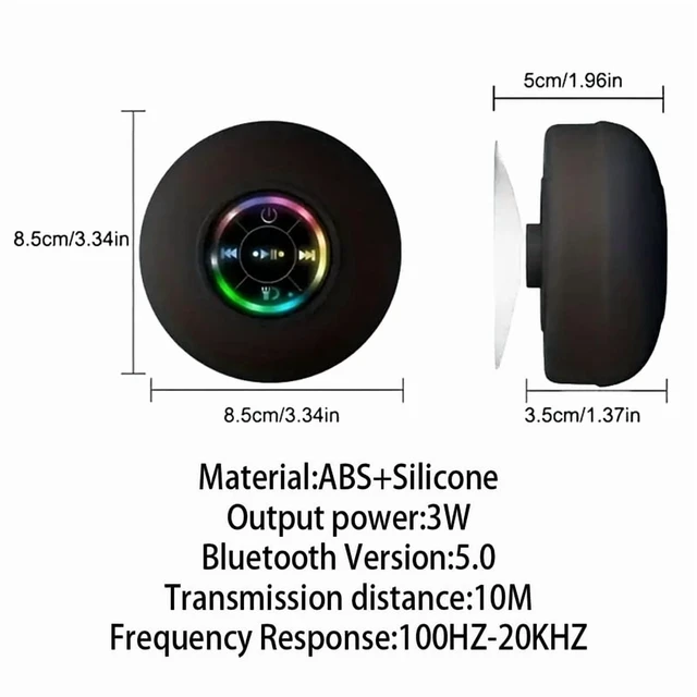 Alt view image 5 of 7 - Portable Wireless Bluetooth Speaker LED Light IPX4 Waterproof Loudspeaker Outdoor Bathroom Large Suction Cup Stereo Sound Box