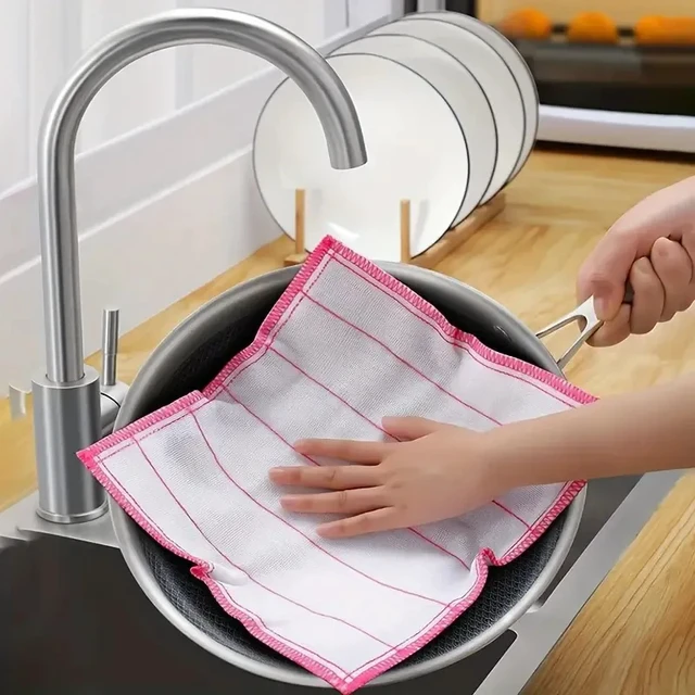 Alt view image 5 of 7 - 1-50pcs Anti-Oil Kitchen Towels Cotton Dishcloth Super Absorbent Non-stick Oil Reusable Cleaning Cloth Kitchen Daily Dish Towels