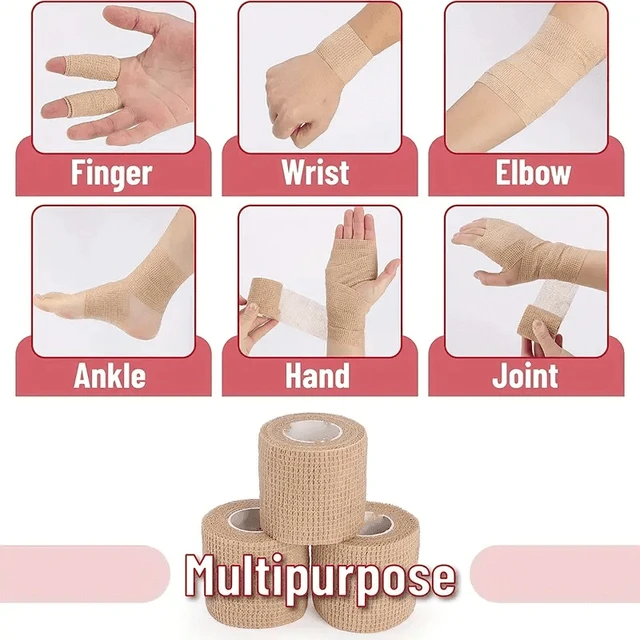 Alt view image 2 of 7 - 10 Rolls Medical Adhesive Bandage Elastic Breathable Sports Self Adhesive Tape Beige Wrap Finger Tape For Wrist Ankle First Aid