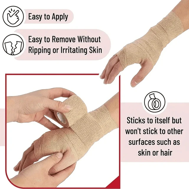 Alt view image 6 of 7 - 10 Rolls Medical Adhesive Bandage Elastic Breathable Sports Self Adhesive Tape Beige Wrap Finger Tape For Wrist Ankle First Aid