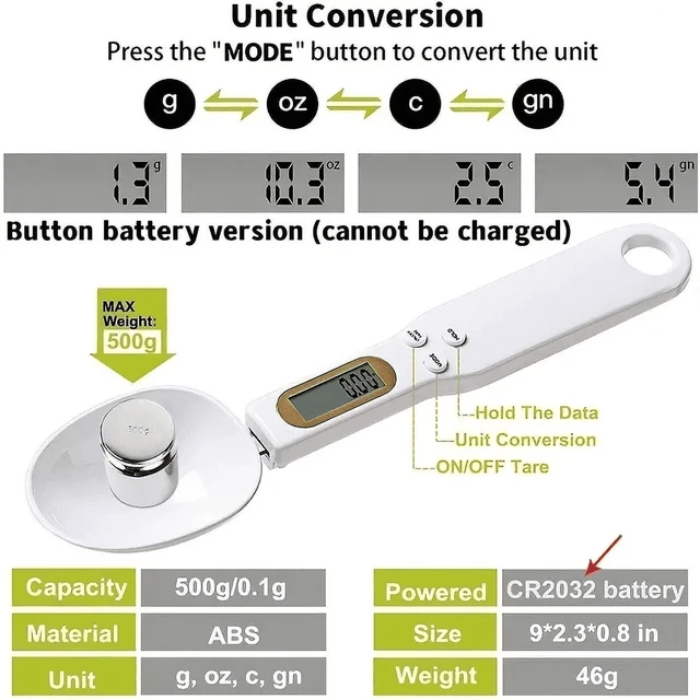 Alt view image 5 of 7 - Mini Spoon Scale Digital Kitchen Scale Electronic LCD Food Scale 0.1-500g Cooking Flour Milk Coffee Powder Weight Measure Spoon