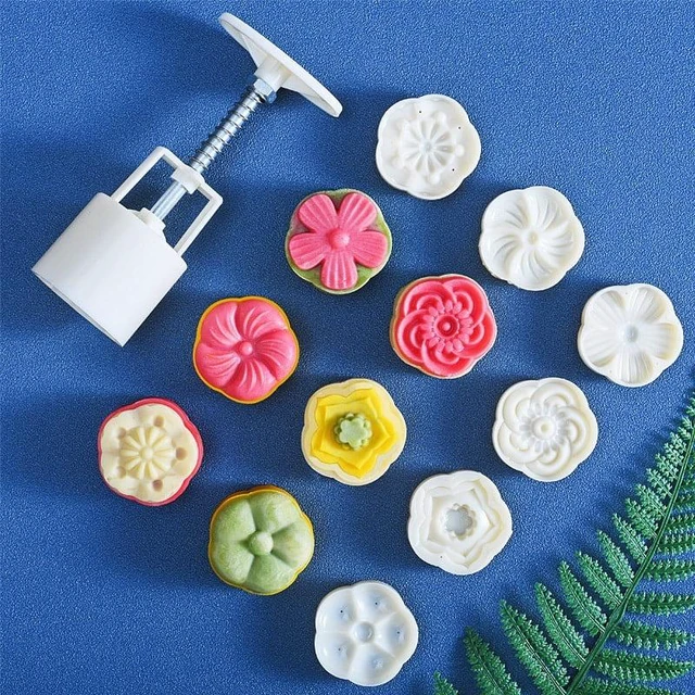 Alt view image 5 of 7 - Mooncake Mold Set, 6 Pieces Of 50g Pattern Seal, Suitable For Mid-Autumn Cakes, Diy Cookies, Flower Dessert Making Tools