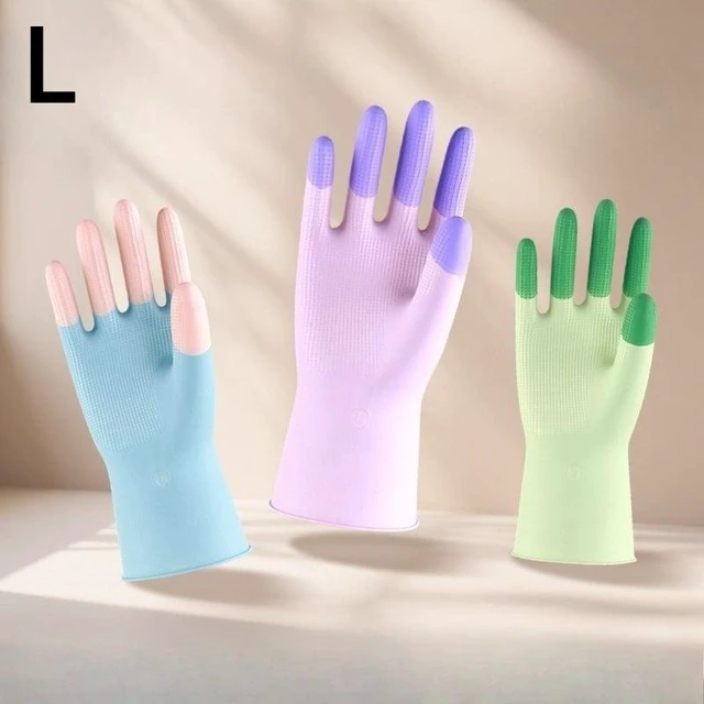 Main image of 3 Pairs, Colorful Household Cleaning Gloves, Kitchen Dishwashing Gloves, Non-Slip Household Gloves, Suitable for Small Hands