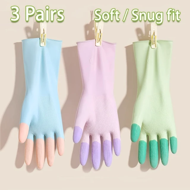 Alt view image 2 of 7 - 3 Pairs, Colorful Household Cleaning Gloves, Kitchen Dishwashing Gloves, Non-Slip Household Gloves, Suitable for Small Hands