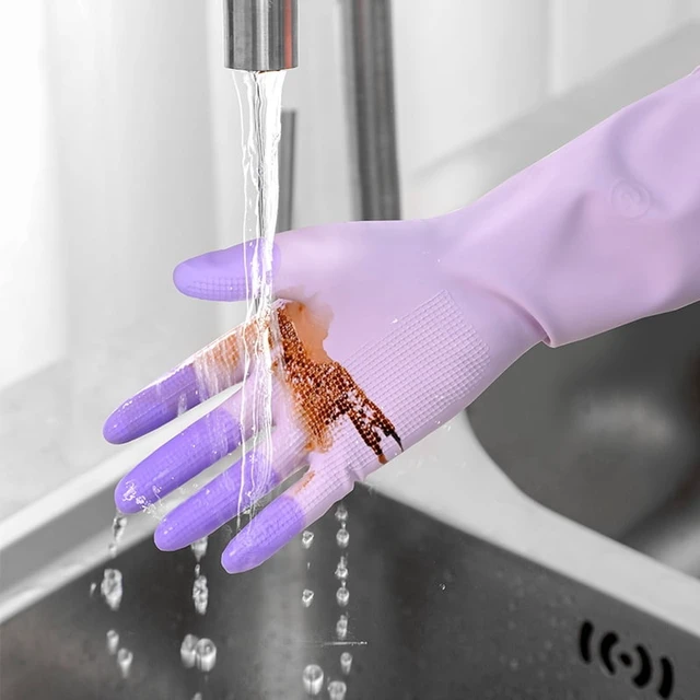 Alt view image 3 of 7 - 3 Pairs, Colorful Household Cleaning Gloves, Kitchen Dishwashing Gloves, Non-Slip Household Gloves, Suitable for Small Hands