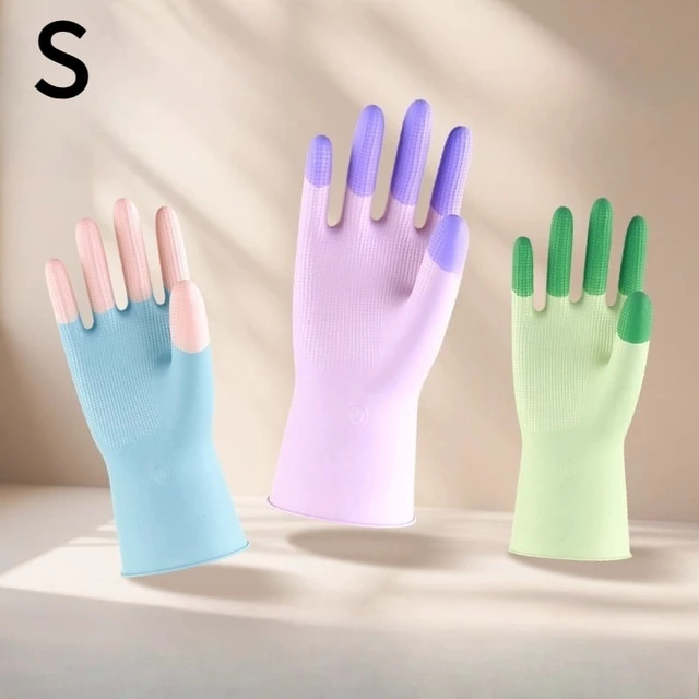 Alt view image 4 of 7 - 3 Pairs, Colorful Household Cleaning Gloves, Kitchen Dishwashing Gloves, Non-Slip Household Gloves, Suitable for Small Hands