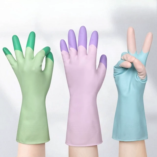 Alt view image 5 of 7 - 3 Pairs, Colorful Household Cleaning Gloves, Kitchen Dishwashing Gloves, Non-Slip Household Gloves, Suitable for Small Hands