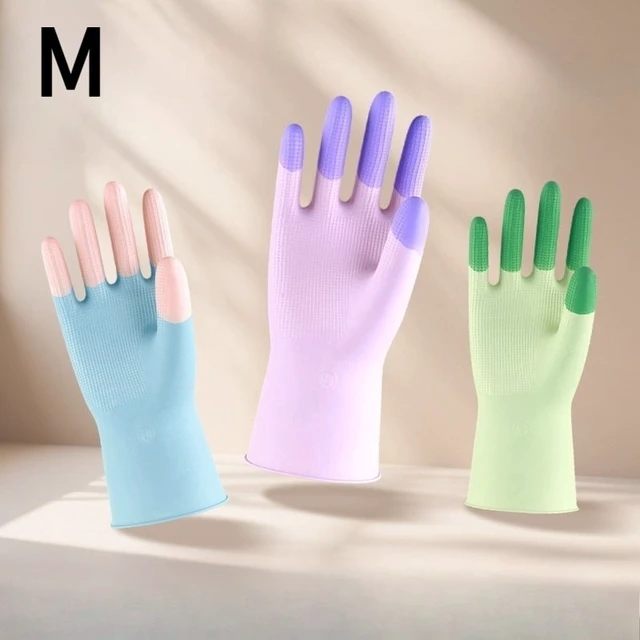 Alt view image 6 of 7 - 3 Pairs, Colorful Household Cleaning Gloves, Kitchen Dishwashing Gloves, Non-Slip Household Gloves, Suitable for Small Hands