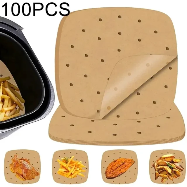 Alt view image 4 of 7 - 100PCS Air Fryer Paper Disposable Steamer Liners Kitchen Bakeware Papers Baking Non-Stick Steaming Mat Oil-absorbing Paper