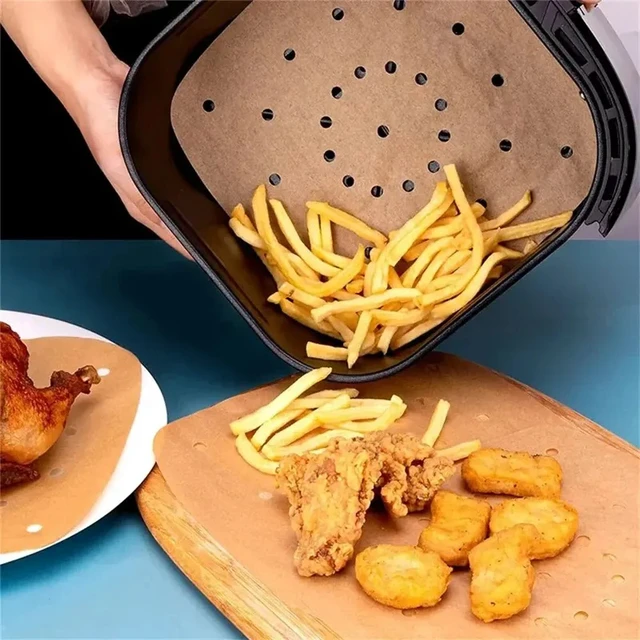 Alt view image 6 of 7 - 100PCS Air Fryer Paper Disposable Steamer Liners Kitchen Bakeware Papers Baking Non-Stick Steaming Mat Oil-absorbing Paper