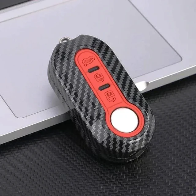 Alt view image 4 of 7 - Carbon Abs Car Key Fob Shell Cover for FIAT 500 500L 500X Abarth 3-Button Folding Key auto keychain