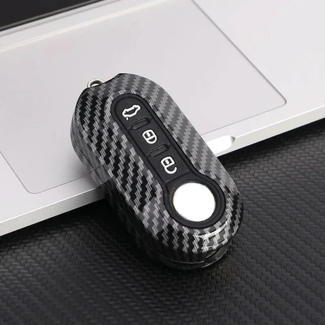 Alt view image 6 of 7 - Carbon Abs Car Key Fob Shell Cover for FIAT 500 500L 500X Abarth 3-Button Folding Key auto keychain