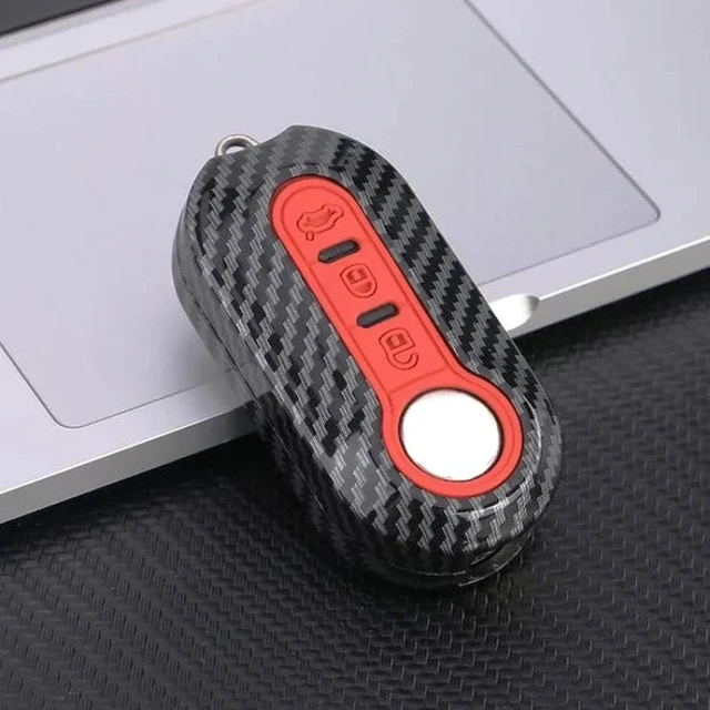 Alt view image 7 of 7 - Carbon Abs Car Key Fob Shell Cover for FIAT 500 500L 500X Abarth 3-Button Folding Key auto keychain