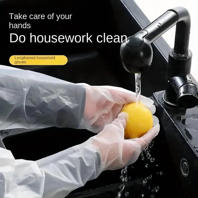 Alt view image 3 of 7 - 30PCS Disposable Arm Guard Gloves Kitchen Household Cleaning Waterproof Elastic Drawstring Lengthened CPE Long-Arm Gloves