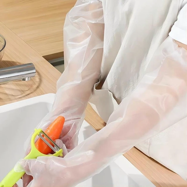 Alt view image 5 of 7 - 30PCS Disposable Arm Guard Gloves Kitchen Household Cleaning Waterproof Elastic Drawstring Lengthened CPE Long-Arm Gloves