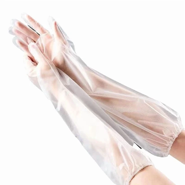 Alt view image 4 of 7 - 30PCS Disposable Arm Guard Gloves Kitchen Household Cleaning Waterproof Elastic Drawstring Lengthened CPE Long-Arm Gloves