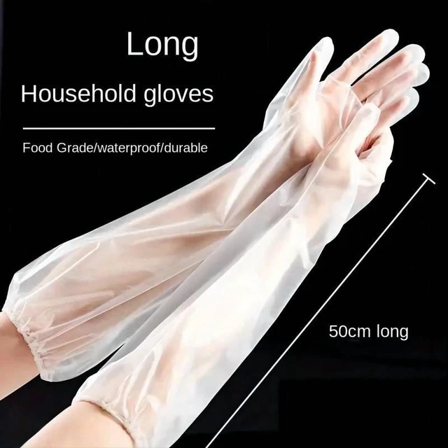Alt view image 7 of 7 - 30PCS Disposable Arm Guard Gloves Kitchen Household Cleaning Waterproof Elastic Drawstring Lengthened CPE Long-Arm Gloves