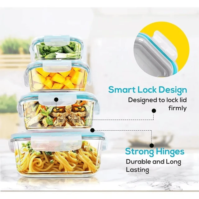 Alt view image 3 of 7 - Glass lunch box food storage container, meal prep, airtight lunch box, microwave, oven, freezer and dishwasher safe