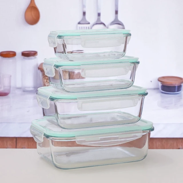 Alt view image 5 of 7 - Glass lunch box food storage container, meal prep, airtight lunch box, microwave, oven, freezer and dishwasher safe
