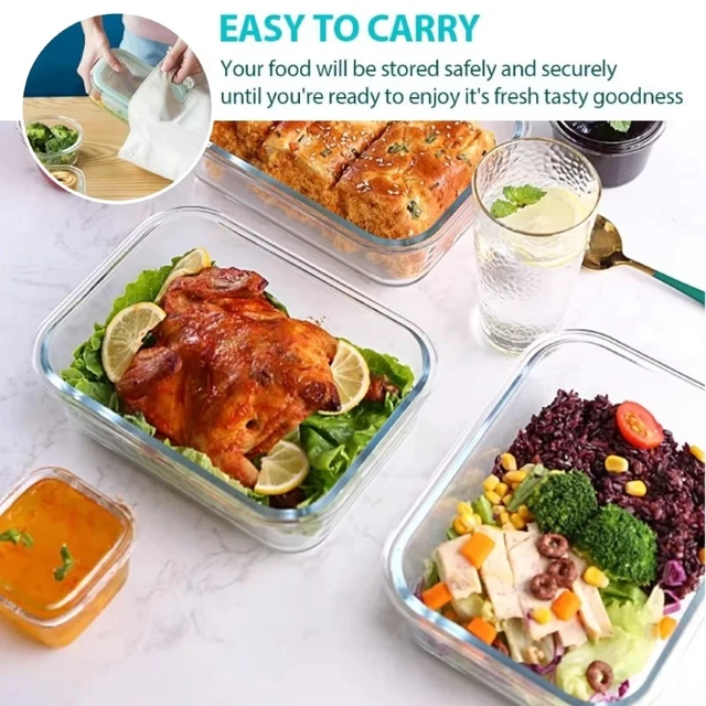 Alt view image 4 of 7 - Glass lunch box food storage container, meal prep, airtight lunch box, microwave, oven, freezer and dishwasher safe
