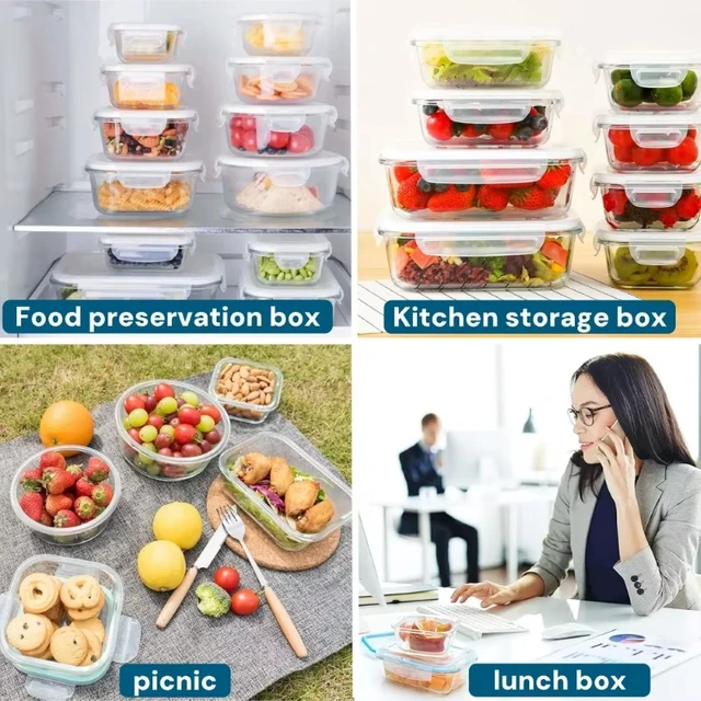Alt view image 7 of 7 - Glass lunch box food storage container, meal prep, airtight lunch box, microwave, oven, freezer and dishwasher safe
