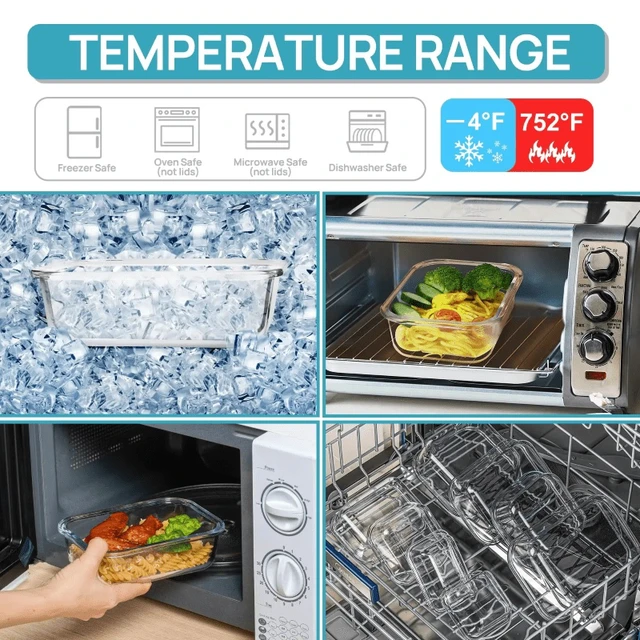 Alt view image 6 of 7 - Glass lunch box food storage container, meal prep, airtight lunch box, microwave, oven, freezer and dishwasher safe